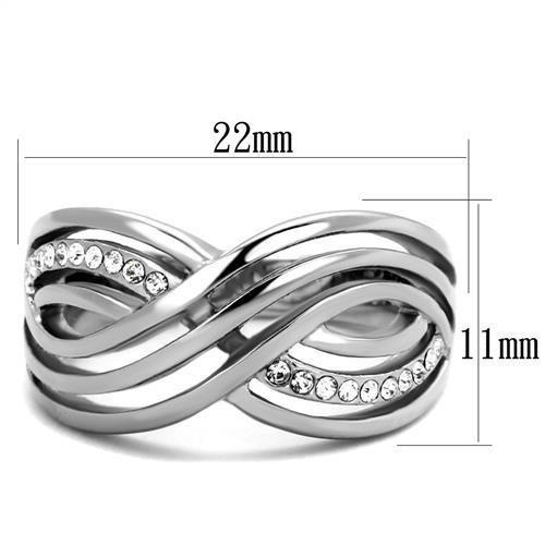 TK2025 - High polished (no plating) Stainless Steel Ring with Top Grade Crystal  in Clear - Joyeria Lady