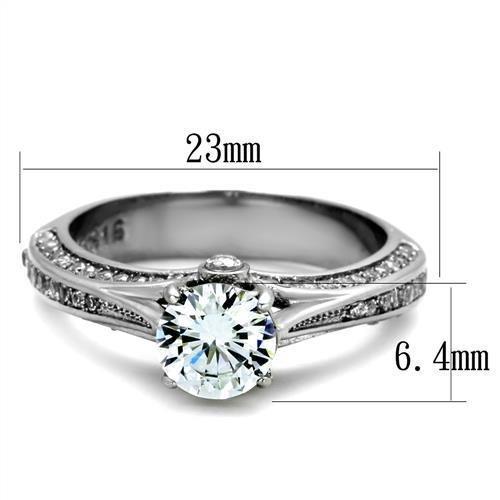 TK2026 - High polished (no plating) Stainless Steel Ring with AAA Grade CZ  in Clear - Joyeria Lady