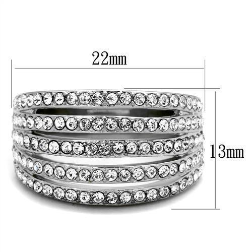 TK2029 - High polished (no plating) Stainless Steel Ring with Top Grade Crystal  in Clear - Joyeria Lady