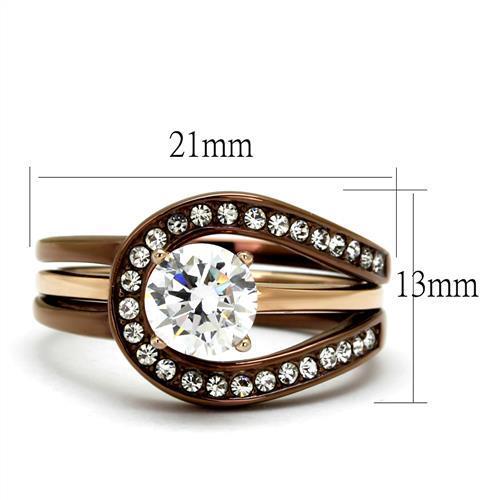 TK2032LC - IP Rose Gold & IP light Coffee Stainless Steel Ring with AAA Grade CZ  in Clear - Joyeria Lady