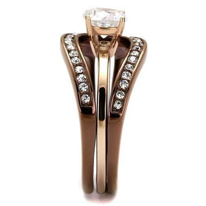 TK2032LC - IP Rose Gold & IP light Coffee Stainless Steel Ring with AAA Grade CZ  in Clear