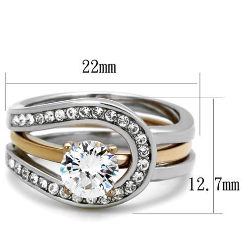 TK2032 - Two-Tone IP Rose Gold Stainless Steel Ring with AAA Grade CZ  in Clear - Joyeria Lady