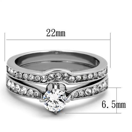 TK2039 - High polished (no plating) Stainless Steel Ring with AAA Grade CZ  in Clear - Joyeria Lady