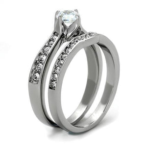 TK2039 - High polished (no plating) Stainless Steel Ring with AAA Grade CZ  in Clear