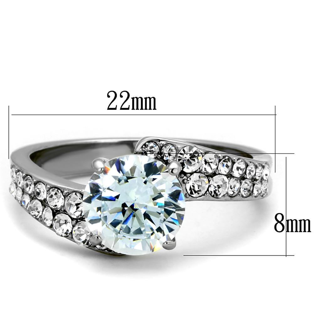 TK2040 - High polished (no plating) Stainless Steel Ring with AAA Grade CZ  in Clear - Joyeria Lady