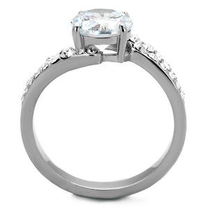 TK2040 - High polished (no plating) Stainless Steel Ring with AAA Grade CZ  in Clear