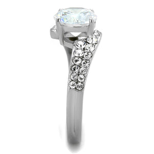 TK2040 - High polished (no plating) Stainless Steel Ring with AAA Grade CZ  in Clear