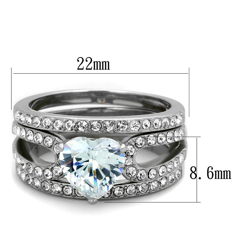 TK2041 - High polished (no plating) Stainless Steel Ring with AAA Grade CZ  in Clear - Joyeria Lady