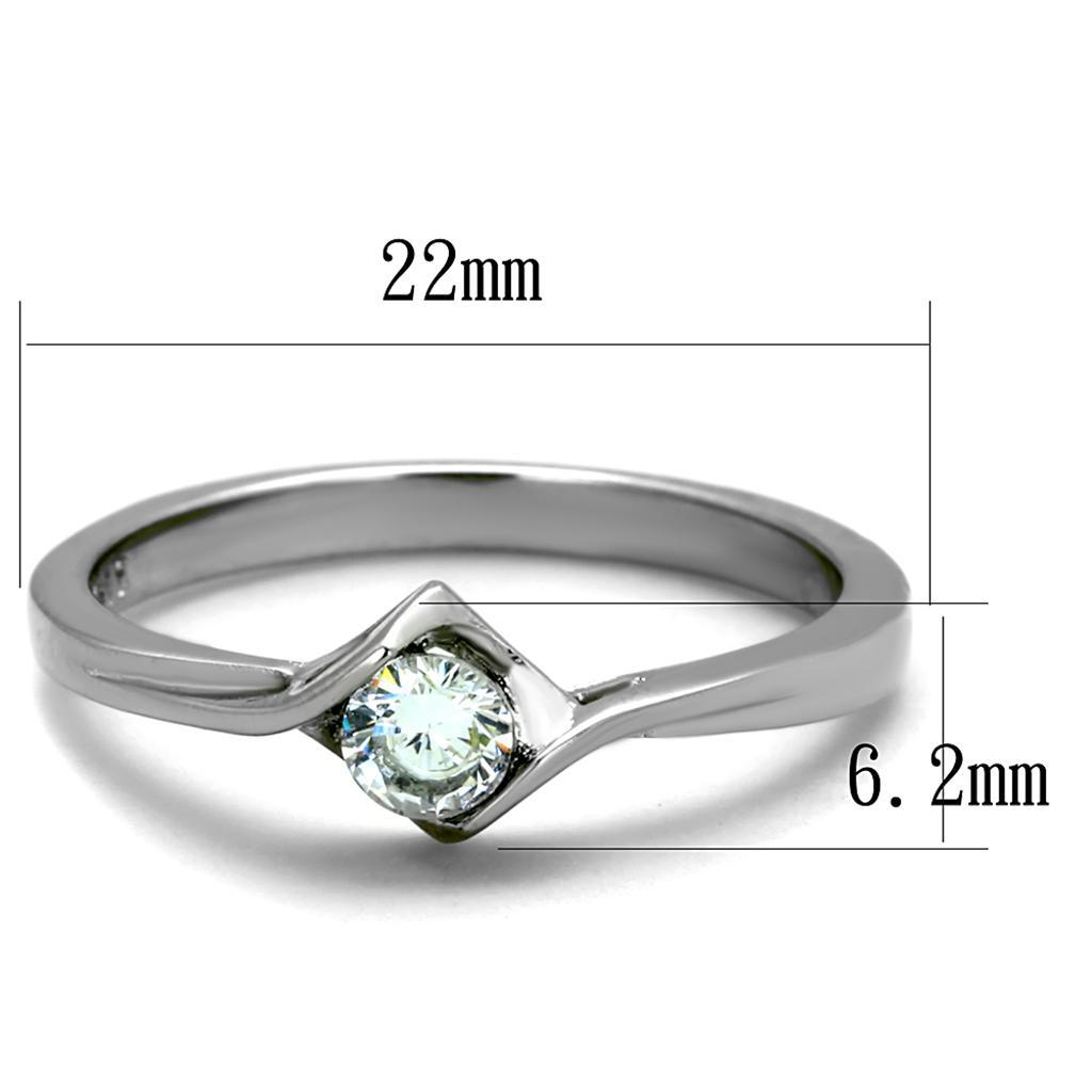 TK2042 - High polished (no plating) Stainless Steel Ring with AAA Grade CZ  in Clear - Joyeria Lady