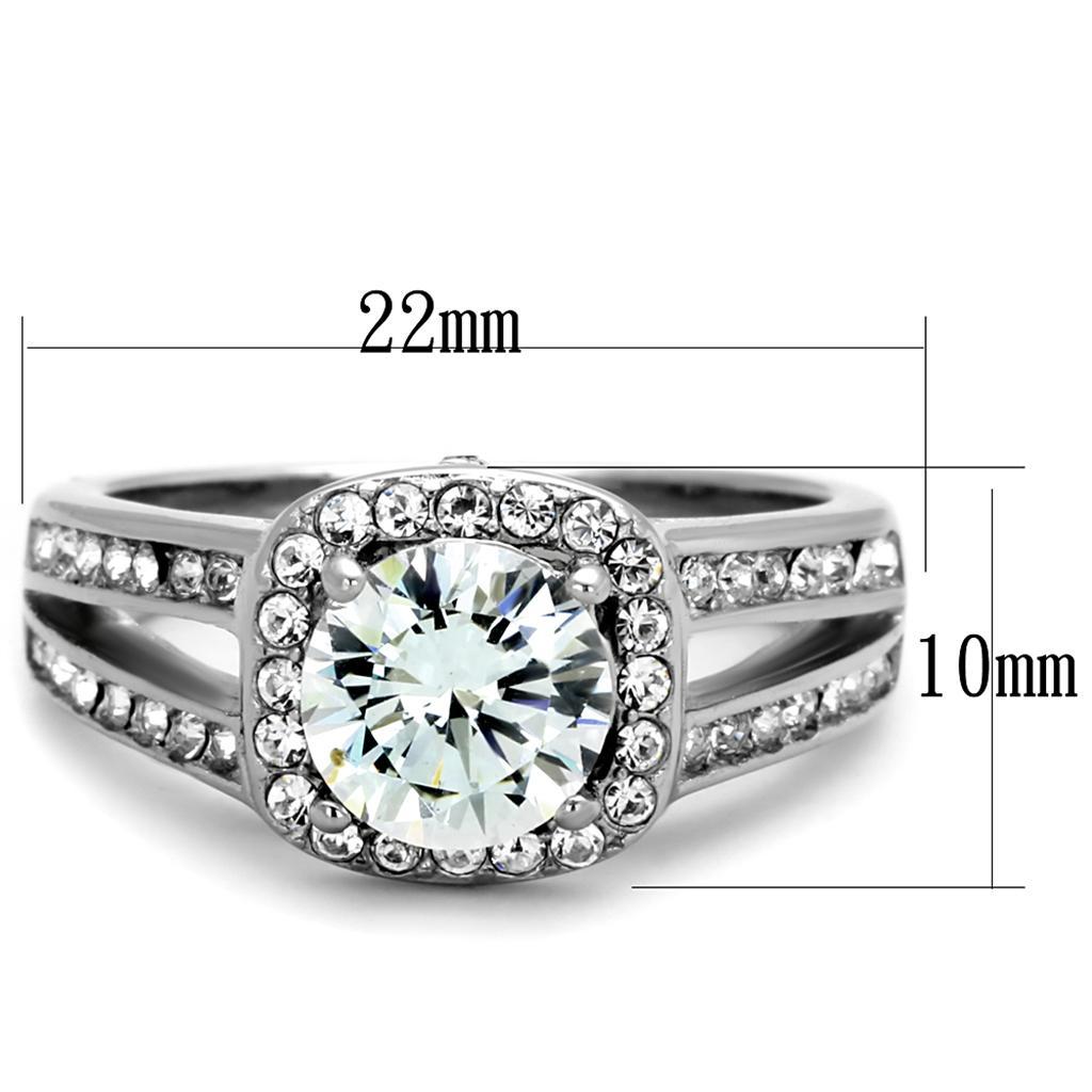TK2043 - High polished (no plating) Stainless Steel Ring with AAA Grade CZ  in Clear - Joyeria Lady
