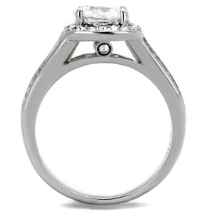 TK2043 - High polished (no plating) Stainless Steel Ring with AAA Grade CZ  in Clear