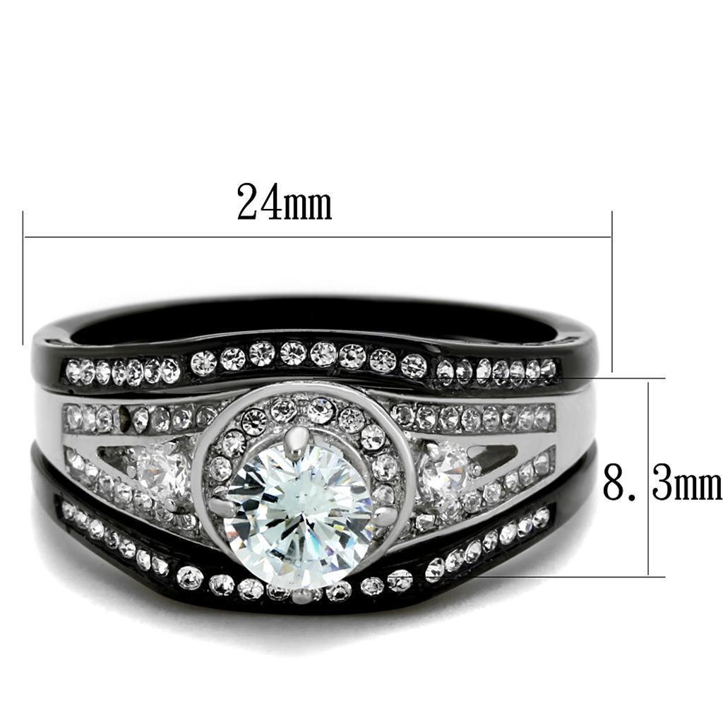 TK2044 - Two-Tone IP Black Stainless Steel Ring with AAA Grade CZ  in Clear - Joyeria Lady