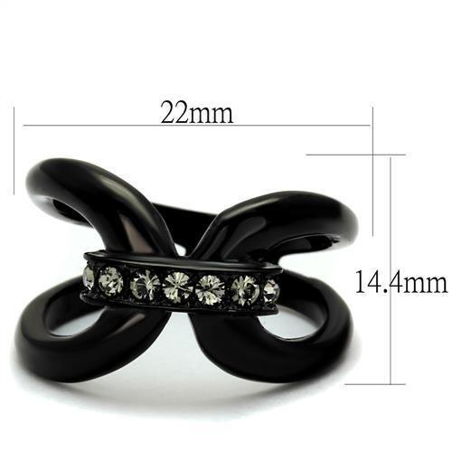 TK2098 - IP Black(Ion Plating) Stainless Steel Ring with Top Grade Crystal  in Black Diamond - Joyeria Lady