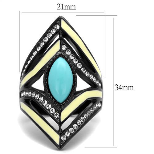TK2099 - IP Black(Ion Plating) Stainless Steel Ring with Synthetic Turquoise in Sea Blue - Joyeria Lady