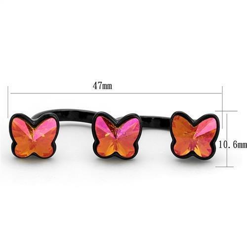 TK2102 - IP Black(Ion Plating) Stainless Steel Ring with Top Grade Crystal  in Rose - Joyeria Lady