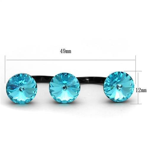 TK2103 - IP Black(Ion Plating) Stainless Steel Ring with Top Grade Crystal  in Sea Blue - Joyeria Lady