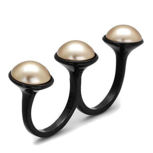 TK2104 - IP Black(Ion Plating) Stainless Steel Ring with Synthetic Pearl in Metallic Light Gold