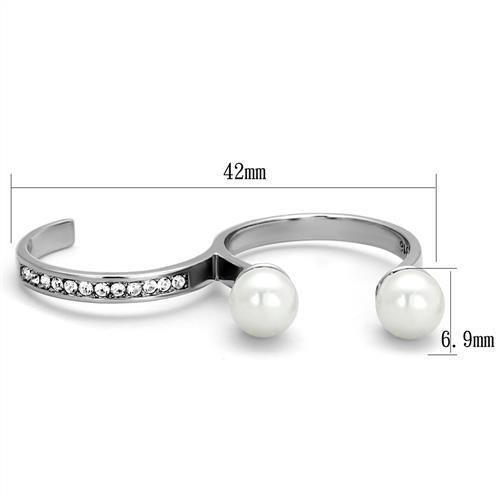 TK2110 - High polished (no plating) Stainless Steel Ring with Synthetic Pearl in White - Joyeria Lady