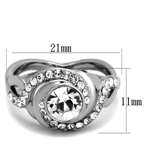 TK2111 - High polished (no plating) Stainless Steel Ring with Top Grade Crystal  in Clear - Joyeria Lady