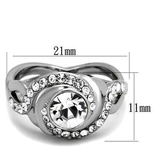 TK2111 - High polished (no plating) Stainless Steel Ring with Top Grade Crystal  in Clear