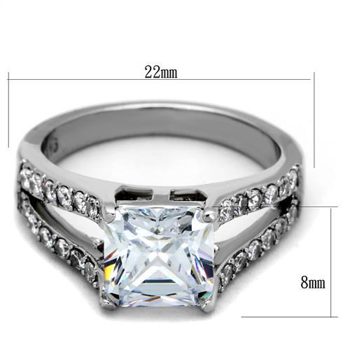 TK2112 - High polished (no plating) Stainless Steel Ring with AAA Grade CZ  in Clear - Joyeria Lady