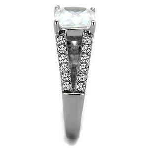 TK2112 - High polished (no plating) Stainless Steel Ring with AAA Grade CZ  in Clear