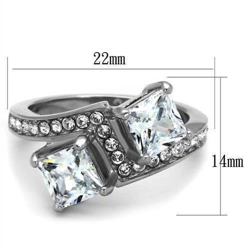 TK2113 - High polished (no plating) Stainless Steel Ring with AAA Grade CZ  in Clear - Joyeria Lady