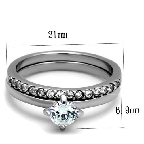 TK2115 - High polished (no plating) Stainless Steel Ring with AAA Grade CZ  in Clear - Joyeria Lady