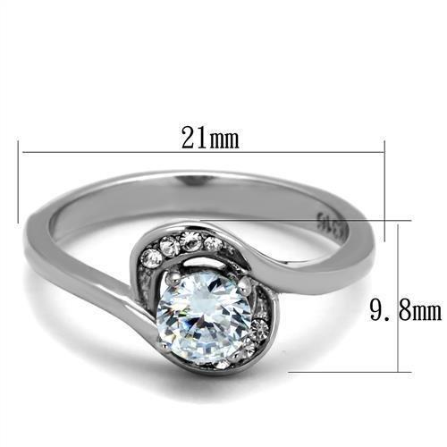 TK2116 - High polished (no plating) Stainless Steel Ring with AAA Grade CZ  in Clear - Joyeria Lady