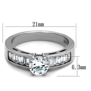 TK2117 - High polished (no plating) Stainless Steel Ring with AAA Grade CZ  in Clear