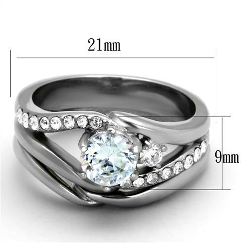 TK2118 - High polished (no plating) Stainless Steel Ring with AAA Grade CZ  in Clear - Joyeria Lady