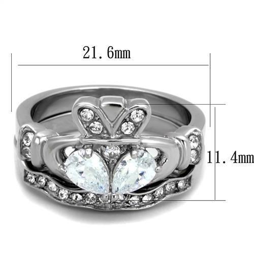 TK2119 - High polished (no plating) Stainless Steel Ring with AAA Grade CZ  in Clear - Joyeria Lady