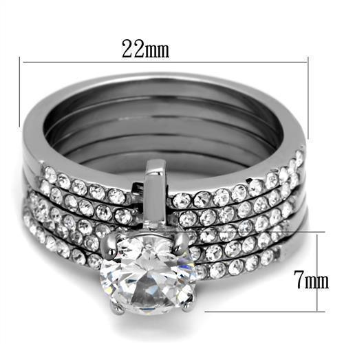 TK2120 - High polished (no plating) Stainless Steel Ring with AAA Grade CZ  in Clear - Joyeria Lady