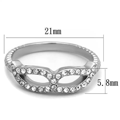 TK2122 - High polished (no plating) Stainless Steel Ring with Top Grade Crystal  in Clear - Joyeria Lady