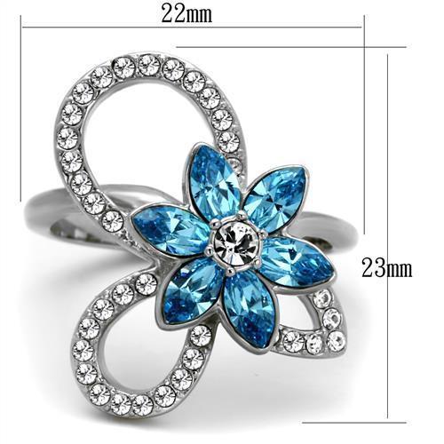 TK2123 - High polished (no plating) Stainless Steel Ring with Top Grade Crystal  in Sea Blue - Joyeria Lady