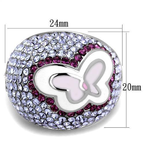 TK2125 - High polished (no plating) Stainless Steel Ring with Top Grade Crystal  in Multi Color - Joyeria Lady