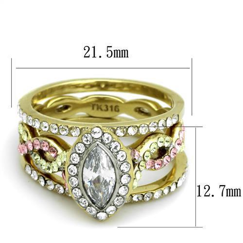 TK2129 - Two-Tone IP Gold (Ion Plating) Stainless Steel Ring with AAA Grade CZ  in Clear - Joyeria Lady