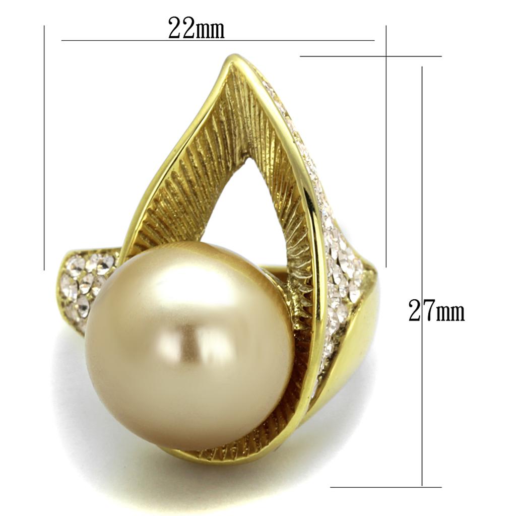 TK2131 - IP Gold(Ion Plating) Stainless Steel Ring with Synthetic Pearl in Champagne - Joyeria Lady