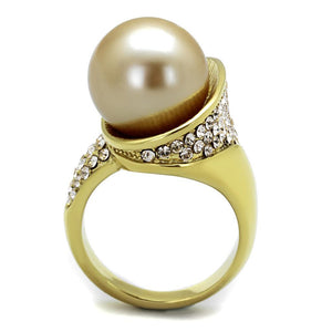 TK2131 - IP Gold(Ion Plating) Stainless Steel Ring with Synthetic Pearl in Champagne