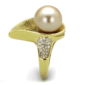 TK2131 - IP Gold(Ion Plating) Stainless Steel Ring with Synthetic Pearl in Champagne