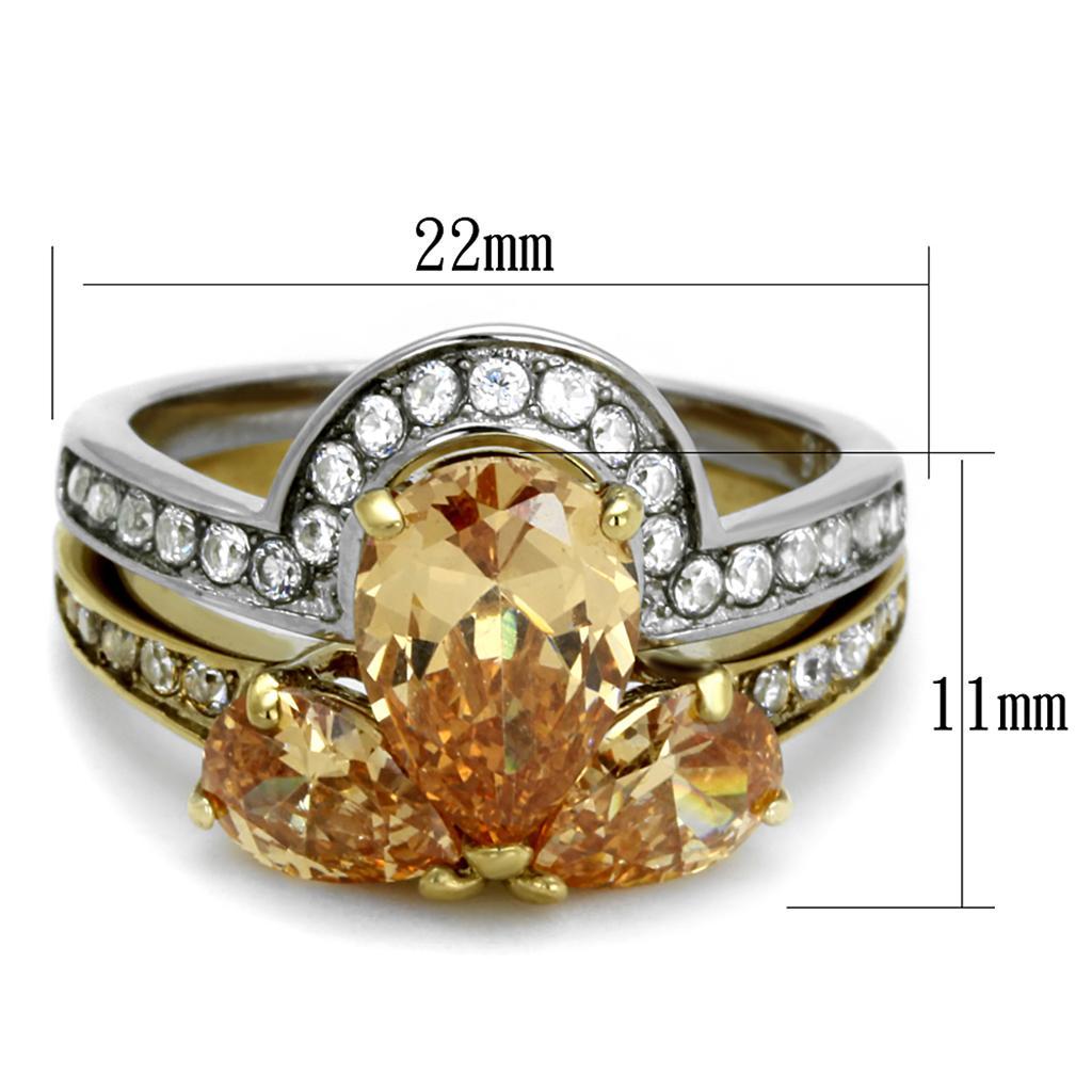 TK2132 - Two-Tone IP Gold (Ion Plating) Stainless Steel Ring with AAA Grade CZ  in Champagne - Joyeria Lady
