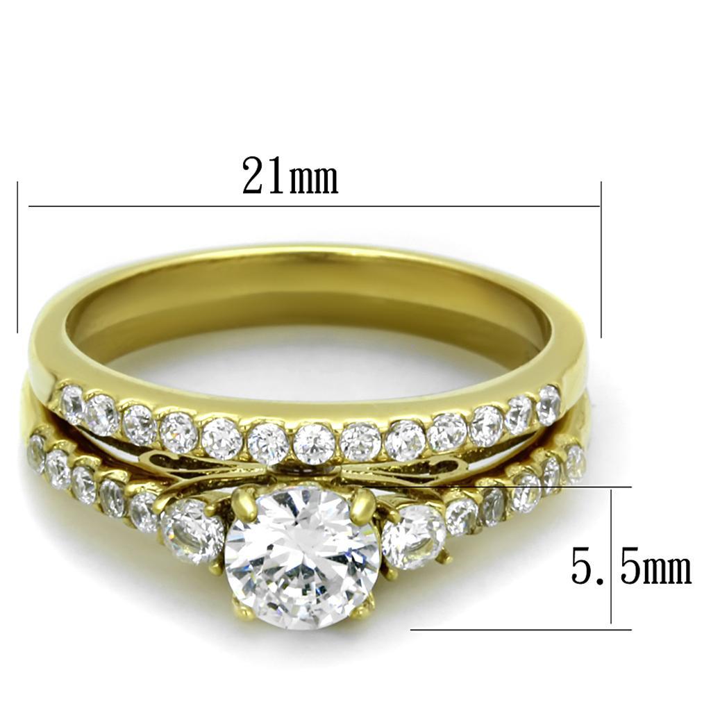 TK2133 - IP Gold(Ion Plating) Stainless Steel Ring with AAA Grade CZ  in Clear - Joyeria Lady