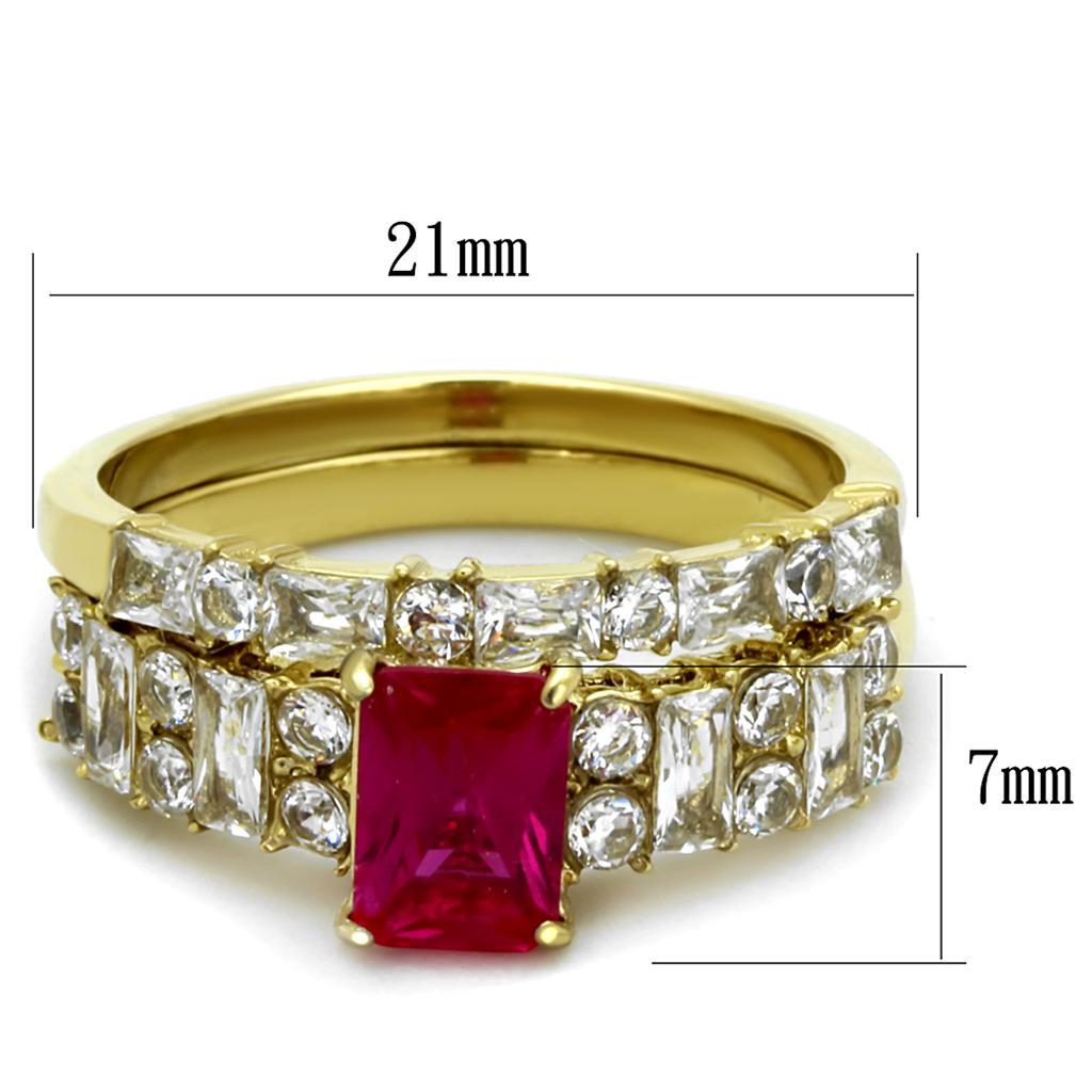 TK2134 - IP Gold(Ion Plating) Stainless Steel Ring with AAA Grade CZ  in Ruby - Joyeria Lady