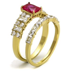TK2134 - IP Gold(Ion Plating) Stainless Steel Ring with AAA Grade CZ  in Ruby