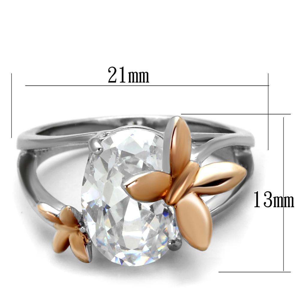 TK2135 - Two-Tone IP Rose Gold Stainless Steel Ring with AAA Grade CZ  in Clear - Joyeria Lady