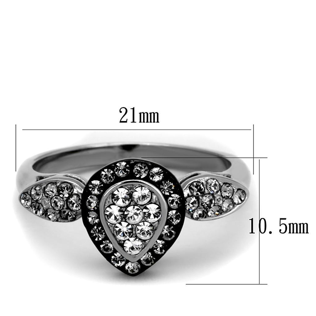 TK2136 - Two-Tone IP Black Stainless Steel Ring with Top Grade Crystal  in Black Diamond - Joyeria Lady