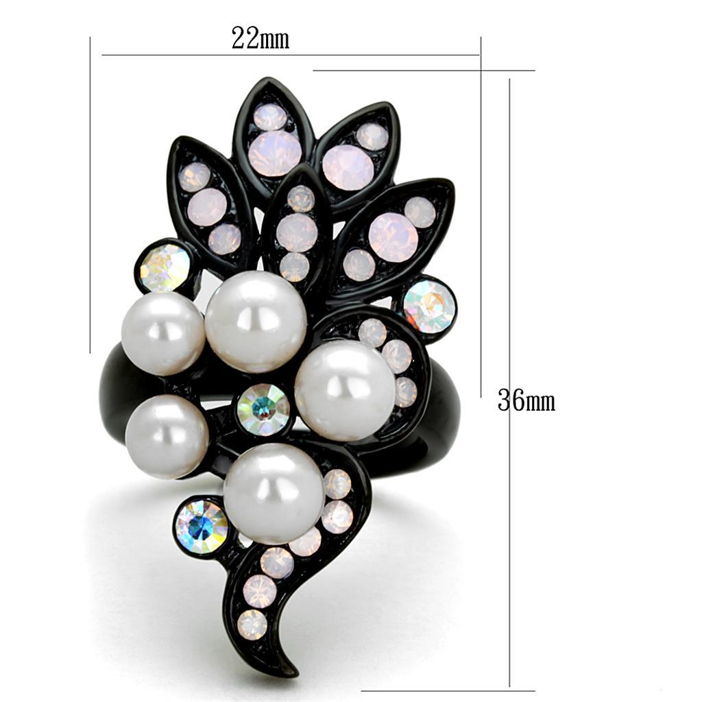 TK2138 - IP Black(Ion Plating) Stainless Steel Ring with Synthetic Pearl in Light Rose - Joyeria Lady