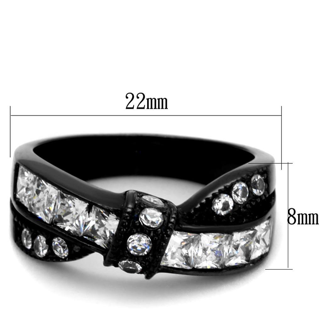 TK2139 - IP Black(Ion Plating) Stainless Steel Ring with AAA Grade CZ  in Clear - Joyeria Lady