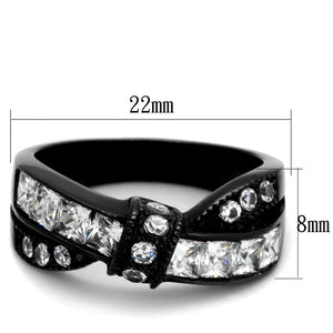 TK2139 - IP Black(Ion Plating) Stainless Steel Ring with AAA Grade CZ  in Clear