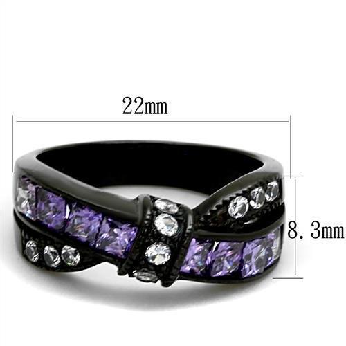 TK2140 - IP Black(Ion Plating) Stainless Steel Ring with AAA Grade CZ  in Amethyst - Joyeria Lady